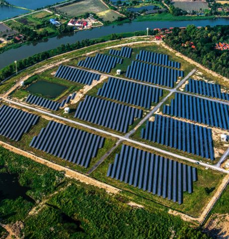 Solar farm, solar panels photo from the air